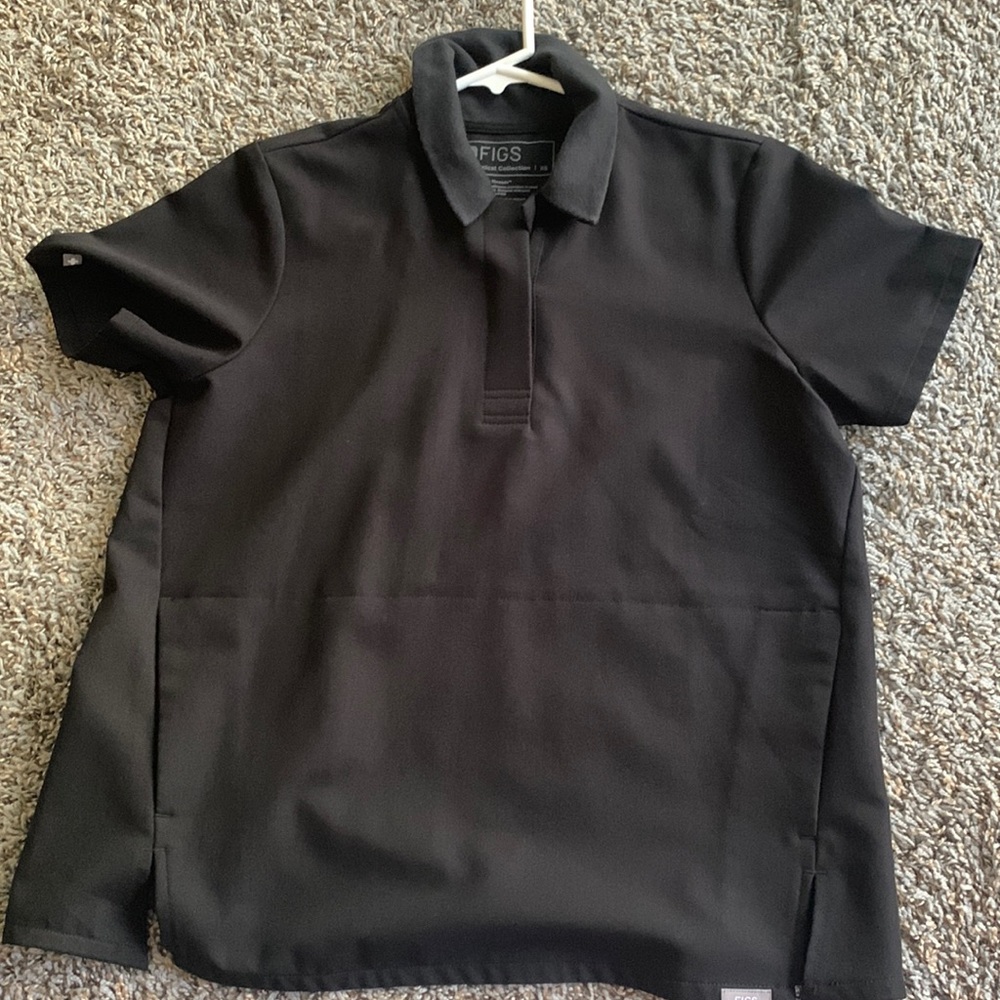 Black FIGS collared polo scrubs top XS